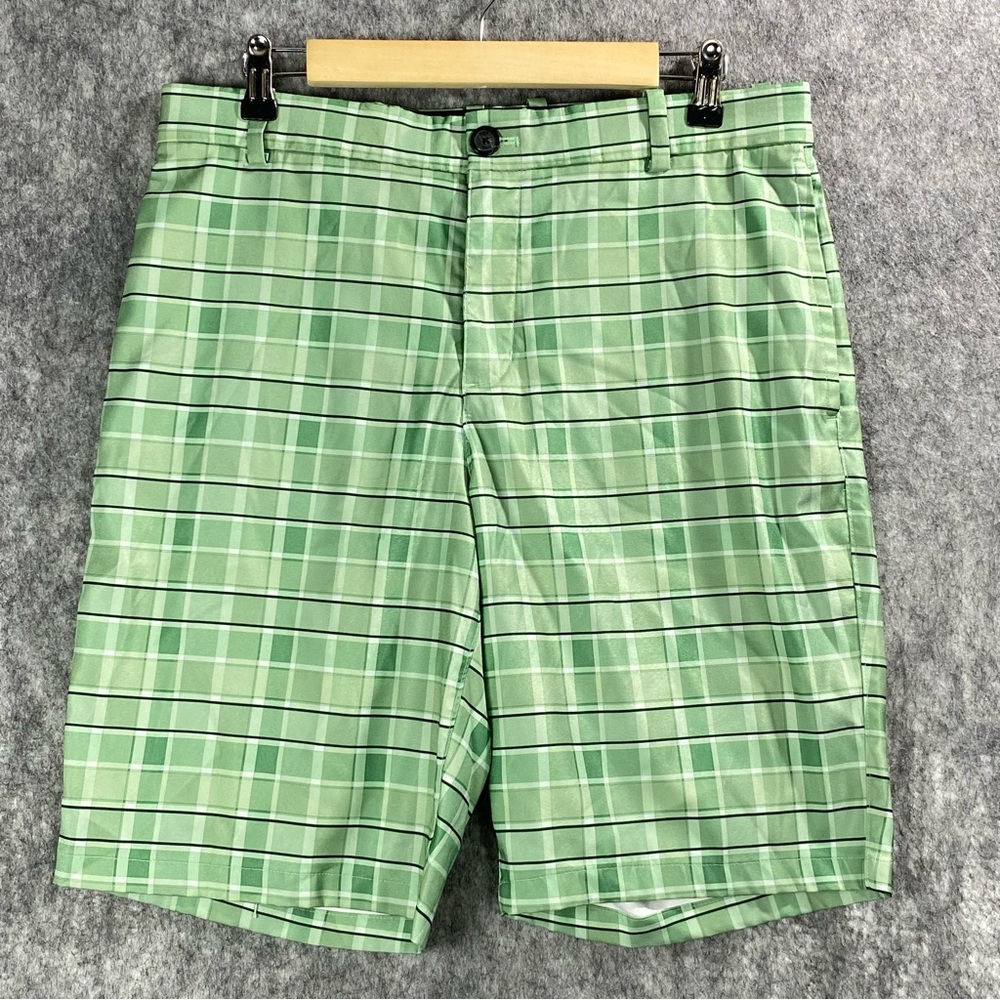 Nike Mens Green/Black Plaid Standard  Dri-Fit‎ 10in Inseam Performance Shorts 32